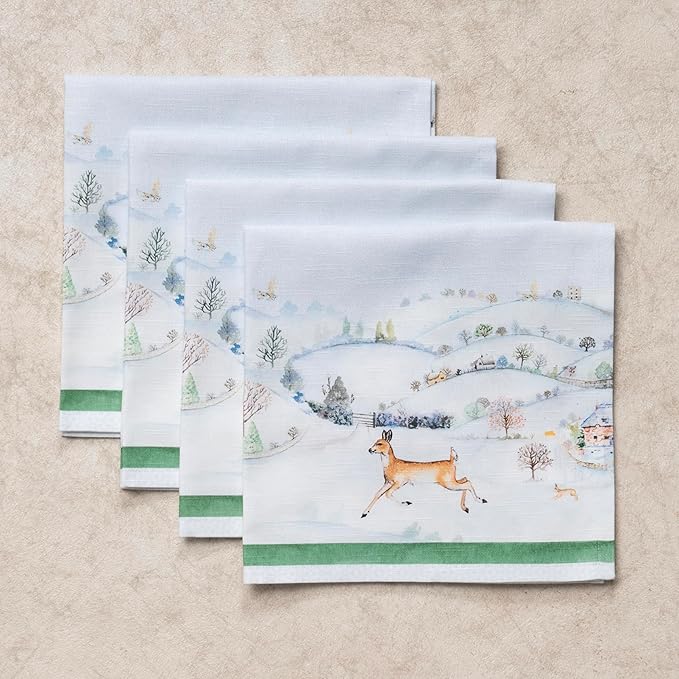 Maison d' Hermine Cloth Napkins Set of 4 100% Cotton for Thanksgiving Christmas Decorations Everyday Reusable Square Fall Napkins Cloth Washable Dinner Party (Snowy World, 20"x20")