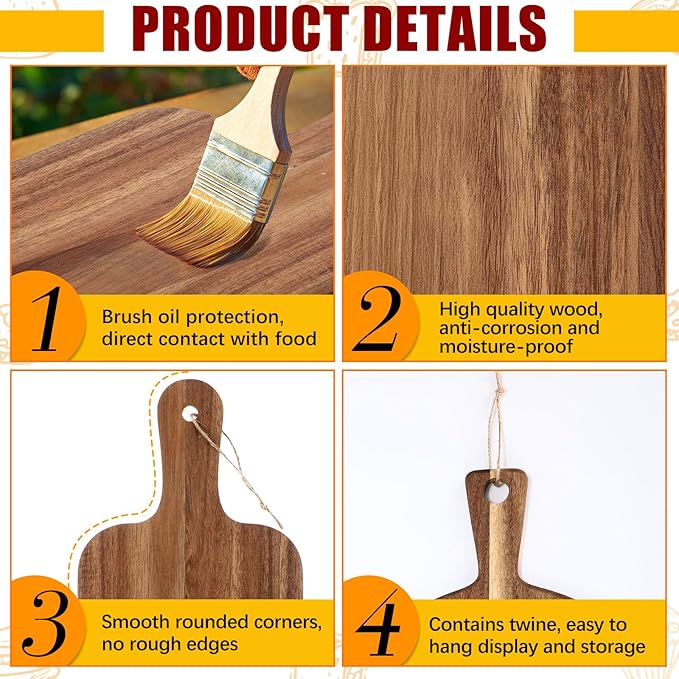 Tanlade 18 Pcs Cutting Board Bulk 15" x 7" Acacia Wood Chopping Board with Handle Wood Charcuterie Plank Engraving Serving Kitchen Planks for Wedding Housewarming Gift