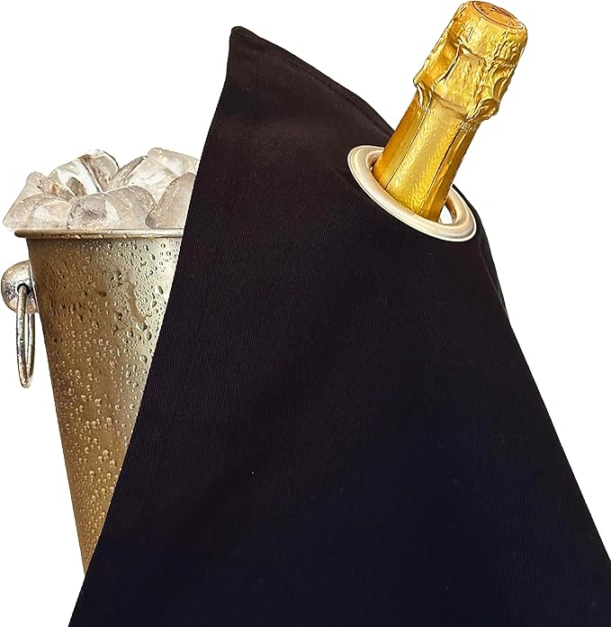 Classic Collection, Bottle Cloth with Metal Ring for Ice Buckets, Cotton, 42 cm, Corner Hole (Black with Silver Metal Ring, Pack of 5)