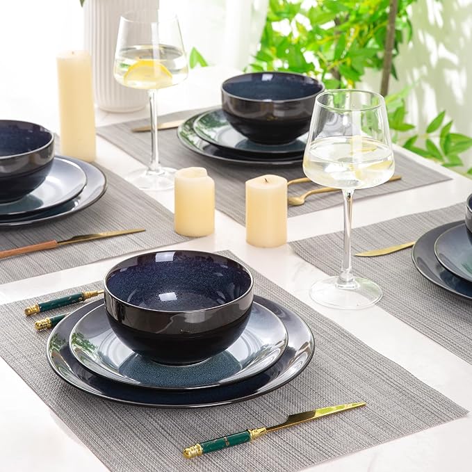LERATIO Ceramic Dinnerware Sets for 4,Stoneware Coupe Plates and Bowls Sets,Highly Chip and Crack Resistant | Dishwasher & Microwave & Oven Safe Dishes set,Reactive Glaze Dinnerware- Service for 4