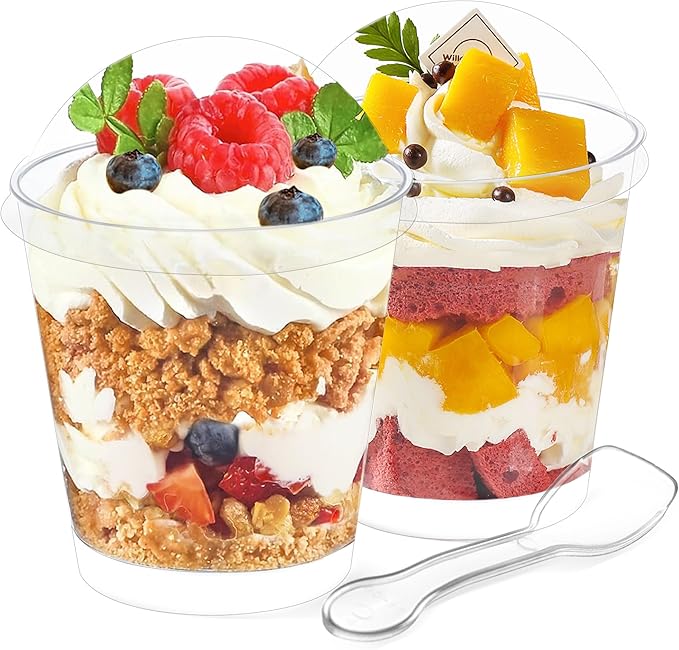 OTOB 300 Pack 6 oz Dessert Cups with Lids and Spoons | Serves 100 | Round Small Yogurt Parfait Cups for Appetizers, Mini Clear Dessert Bowls Cups for Puddings Mousse Ice Cream Fruit Trifle