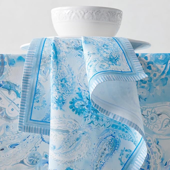 Maison d' Hermine Napkin 100% Combed Cotton Premium 20"x20" Decorative Washable Table Cloth Napkins Set of 4 for Dining, Holidays, Buffet Parties & Wedding Use Campagne - Paisley Blues