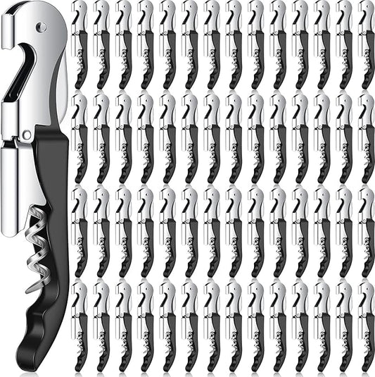 Waiter Corkscrew Wine Openers Heavy Duty Hinges Wine Key Bottle Opener All in One Double Hinged Waiter's Corkscrew with Foil Cutter Wine Tools for Bartenders Servers Sommelier (Black, 100 Pack)