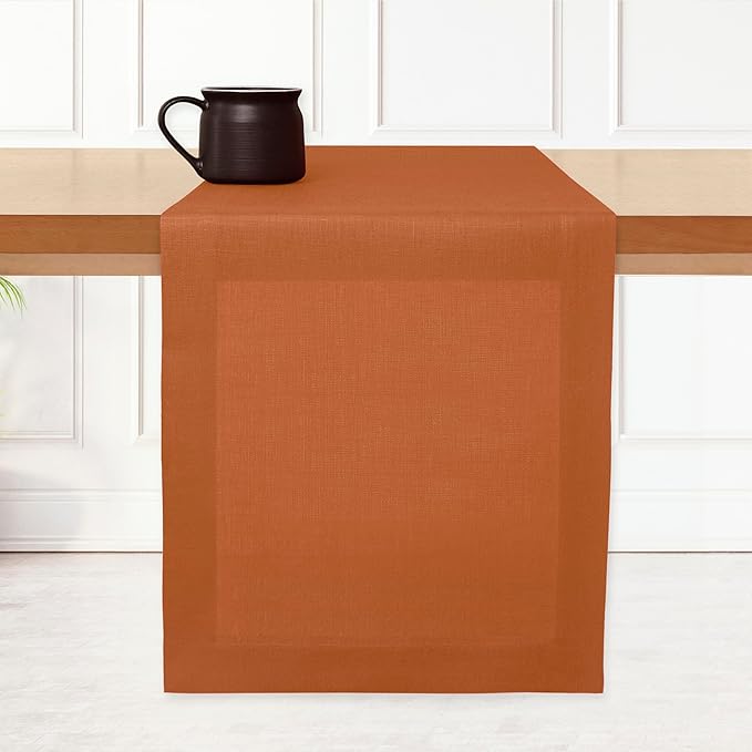 D'Moksha Homes Linen Rust Table Runner 90 Inches Long - 100% Pure Linen 14 x 90 Inch Table Runner for Dining, Winter, Christmas, Holiday, New Year - Machine Washable