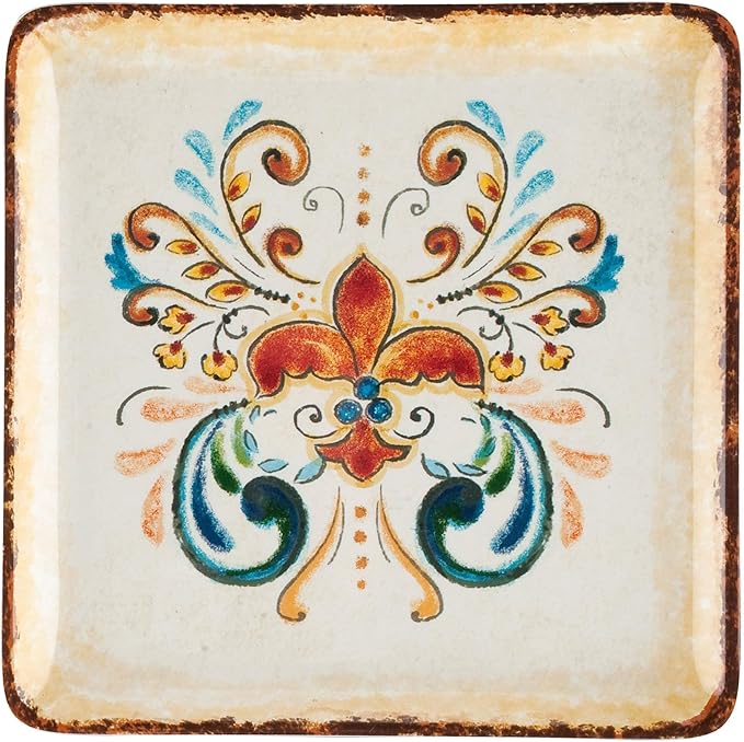 UP UPware Tuscany Melamine Square Dessert Plates, Small Serving Plates, for Appetizer, Snacks, and Side Dishes, Multicolor, 5.88 Inch, Set of 4