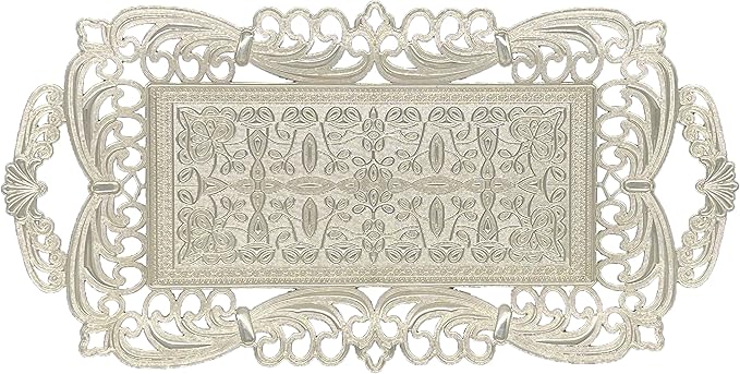 Turkish Tea Coffee Serving Tray with Handles Ottoman Decorative (Silver)