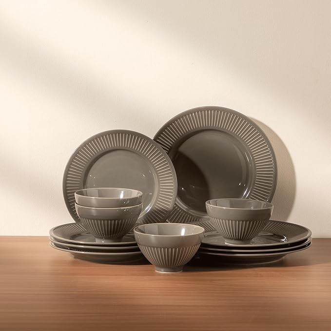 Dinnerware sets plates and bowls sets modern plates,Handmade Reactive Glaze Stoneware Plates and Bowls Sets,Highly Scratch Resistant Dishwasher & Microwave Safe Dishes Set (style - 2, 4 - Set (12pcs))