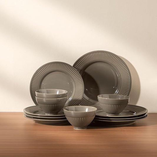 Dinnerware sets plates and bowls sets modern plates,Handmade Reactive Glaze Stoneware Plates and Bowls Sets,Highly Scratch Resistant Dishwasher & Microwave Safe Dishes Set (style - 2, 4 - Set (12pcs))