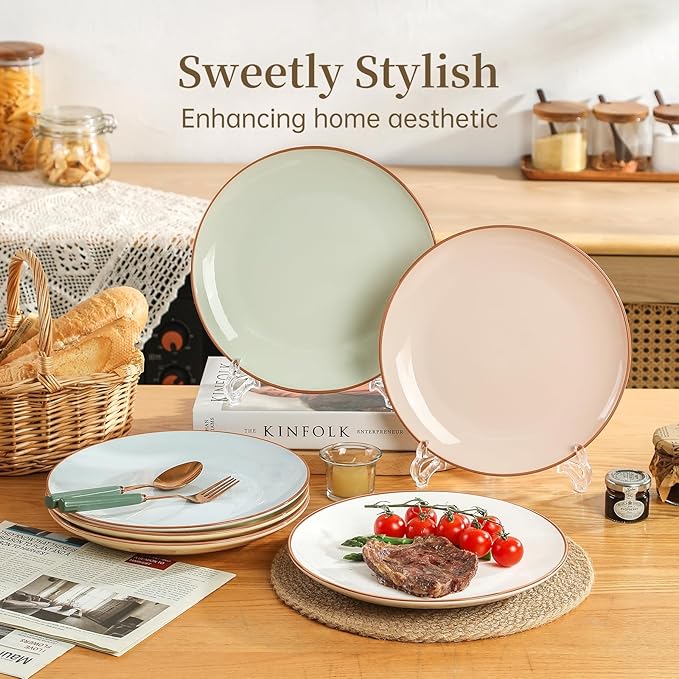 Dinner Plates Set of 6-10 Inch Large Ceramic Plate for Salad, Pasta, Steak - Colorful Modern Serving Dishes - Microwave, Oven and Dishwasher Safe - Assorted Candy Hue