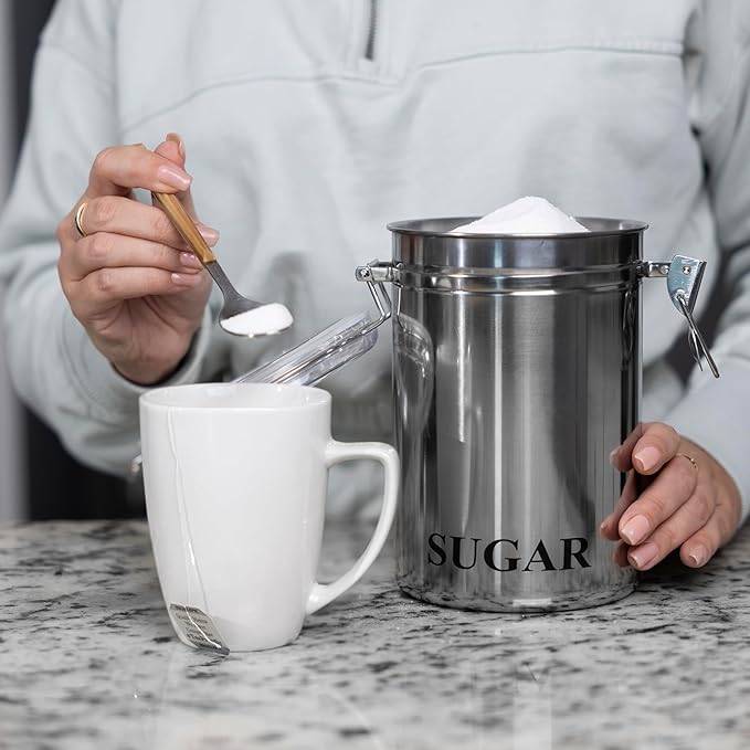 Fox Run Stainless Steel Sugar Container, 62 oz Canister with Transparent Lid