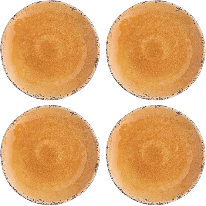 UP UPware Crackle Melamine Round Dessert Plates, Small Serving Plates, for Appetizer, Snacks, and Side Dishes, Orange, 6 Inch, Set of 4