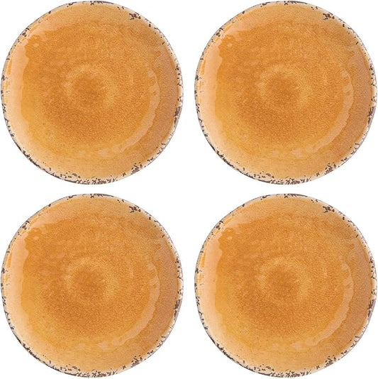 UP UPware Crackle Melamine Round Dessert Plates, Small Serving Plates, for Appetizer, Snacks, and Side Dishes, Orange, 6 Inch, Set of 4