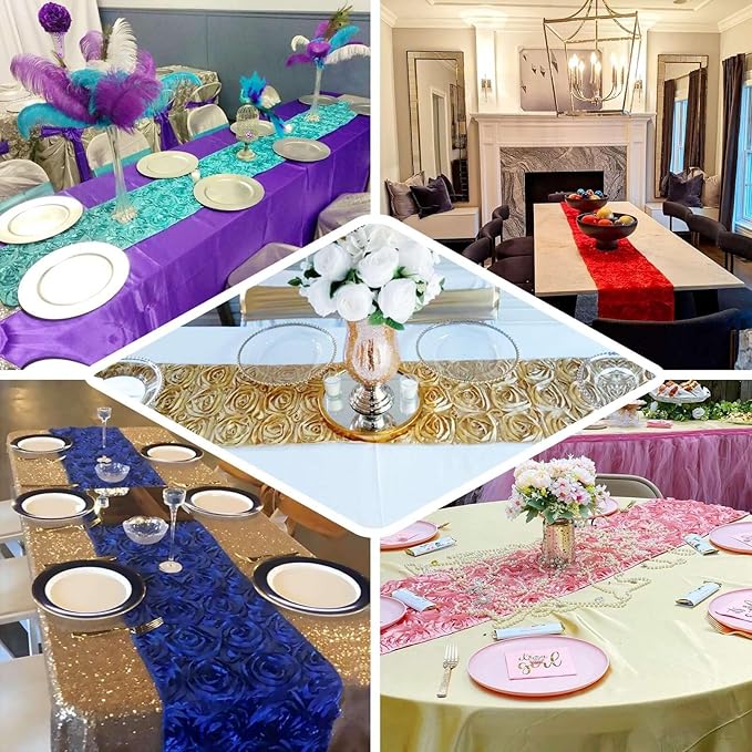 Efavormart Wonderland Rosette Premium Table Runners for Weddings Party Banquets Decor Fit Rectangle and Round Table - Black