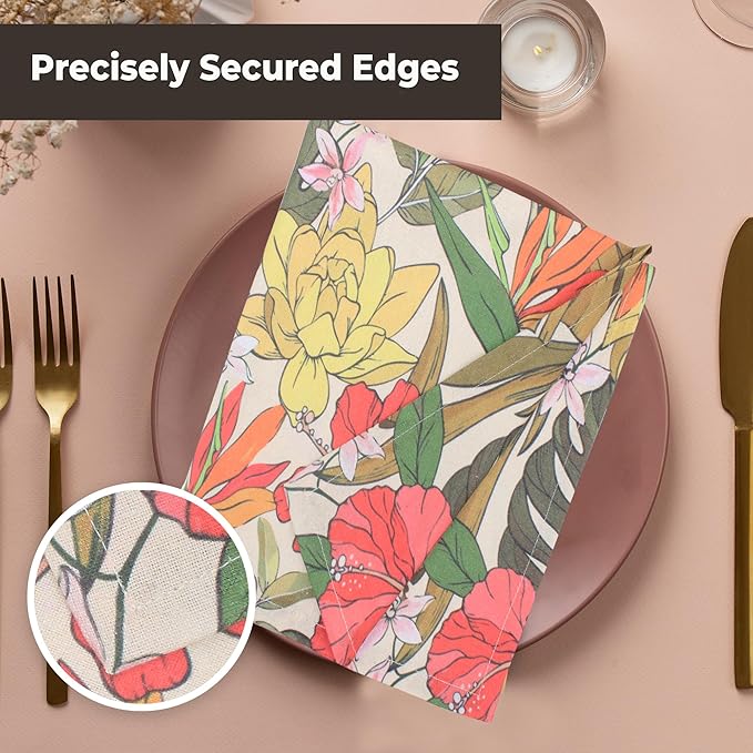Urban Villa Cloth Napkins 100% Cotton Dinner Napkins Highly Absorbent 20x20 Inches (Set of 12) Hibiscus Print Reusable Washable Soft Durable Premium Napkins Ideal for Home Wedding Parties