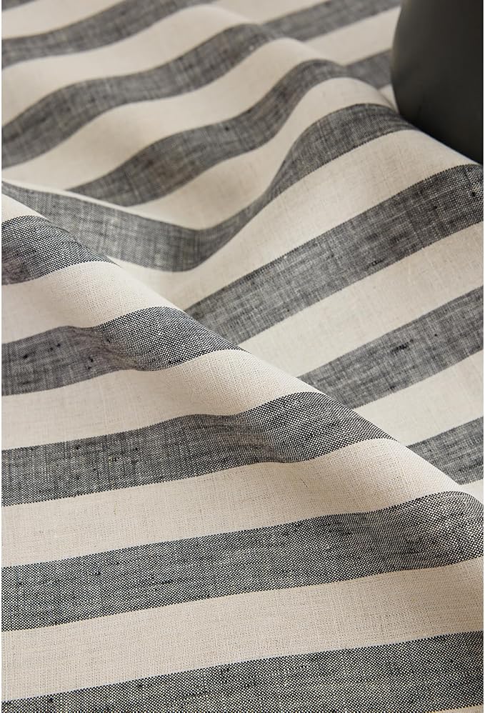 Solino Home Linen Square Tablecloth 52 x 52 Inch - Sorrento Stripe, 100% Pure Linen Black and Natural Table Throw - Machine Washable Tablecloth