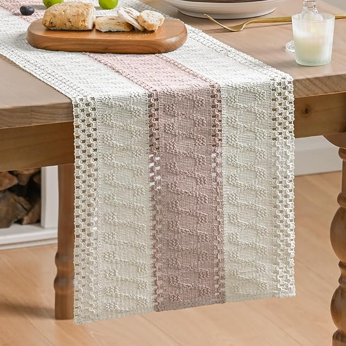 Artoid Mode Pink Farmhouse Rustic Table Runner, Seasonal Holiday Hollow Kitchen Dining Table Decoration for Home Party Decor 12x90 Inch
