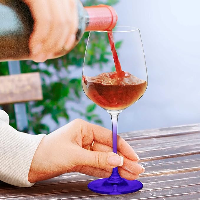 DISCOUNT PROMOS Crystal Wine Glasses 17.5 oz. Set of 12, Bulk Pack - Restaurant Glassware, Perfect for Red Wine or White Wine - Purple