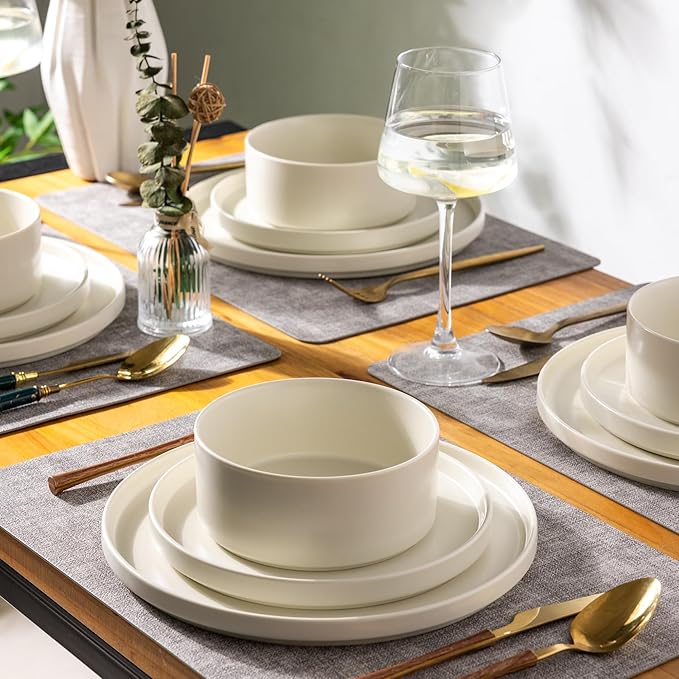 GBHOME Ceramic Dinnerware Sets for 4,Stoneware Plates and Bowls Sets,Chip and Crack Resistant | Dishwasher & Microwave Safe Dishes Set,Scratch Resistant- Service for 4 (12pc)-Matte Cream