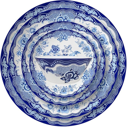 Bone China Dinnerware Set 20Pcs, Ceramic Dinner Plates Set of 4, Round Tableware, Service for 4, Dishwasher Safe, Blue and White Porcelain