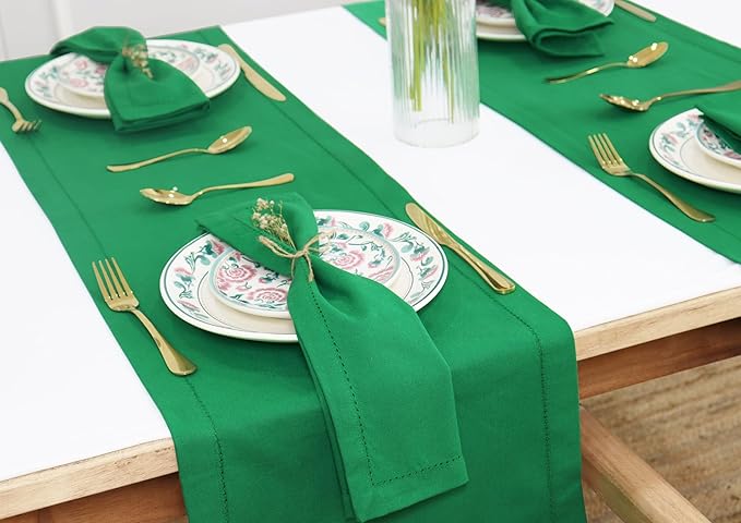 PurpleEssences Set of 12 Hemstitch Cloth Dinner Napkins 100% Cotton - Soft Durable Washable - Ideal for Wedding St Patricks Day - Perfect Everyday Use Table Linen 18x18 - St Patricks Green