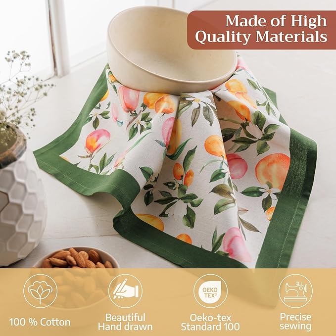 Maison d' Hermine Cloth Napkins Set of 4 100% Cotton Soft & Durable Everyday Reusable Square Napkins Cloth Washable, Dinner, Cocktail Party, Wedding, Restaurant (Solielfruite, 18" x 18")