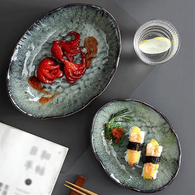 SONGCHAO Party Supplies Oval Dinner Plate Household Fruit Salad Plate Pasta Plate Ceramic Tableware Suitable for Kitchen Restaurant Hotel Party Plates (Size : 23.2cm)