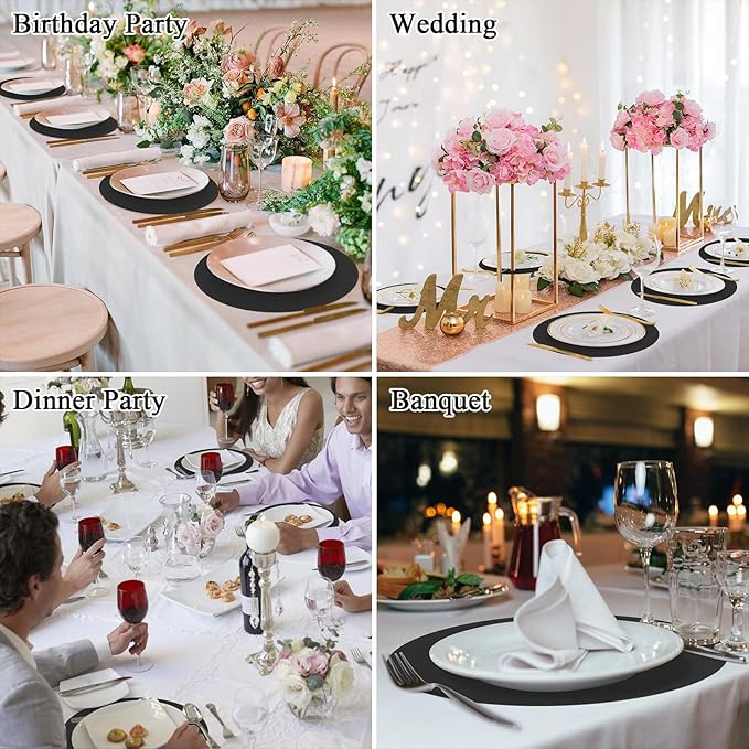 SHACOS 100 PCS Round Paper Placemats 13 inch Disposable Paper Place Mats for Dinner Wedding Birthday Party Festival Table Decoration Indoor Outdoor, Black (Pack of 2)
