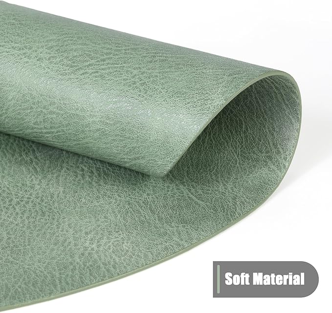 UnivoColors PU Leather Placemats Set of 6,15 Inches Round Washed Cowhide Pattern Table Mats for Dining Table, Kitchen, Party Decoration(Retro Green)