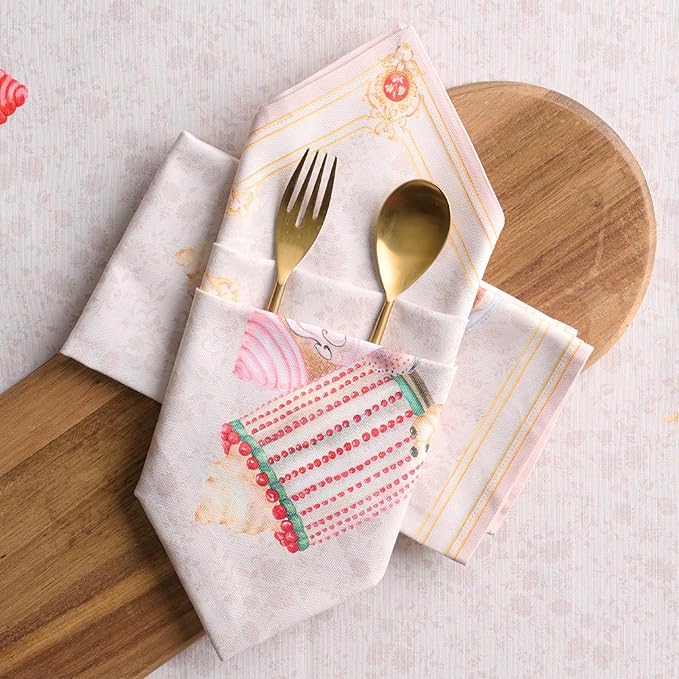 Maison d' Hermine Napkins 100% Combed Cotton Premium Set of 4 Decorative Cloth Napkin Washable Dinner Napkins for Holiday, Dinner, Wedding, Restaurant & Dining - Pastries (20”x20”)