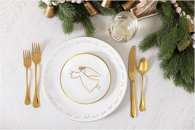 Mary Square Festive Holiday Traditional Angel 6 Inch Ceramic Entertaining Christmas Tabletop Décor Round Appetizer Mini Serving Dish Plate