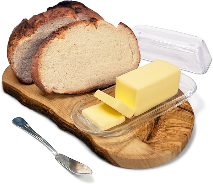 Kangaroo Decorative Clear Glass Butter Dish with Lid for Countertop & Refrigerator - Crystal Covered Butter Tray Storage Container Holder for Counter & Fridge - Best Thanksgiving Butter Dish with Lid