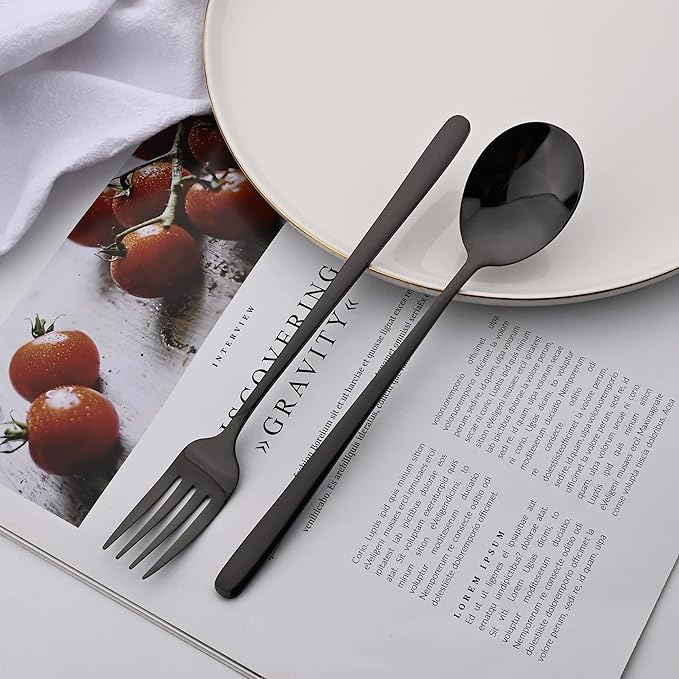 30 Pieces Silverware Set, Black-Flatware Cutlery Set Service for 6, 18/8 Stainless Steel Tableware Eating Utensils for Home/Hotel/Restaurant, Mirror Polished, Dishwasher Safe