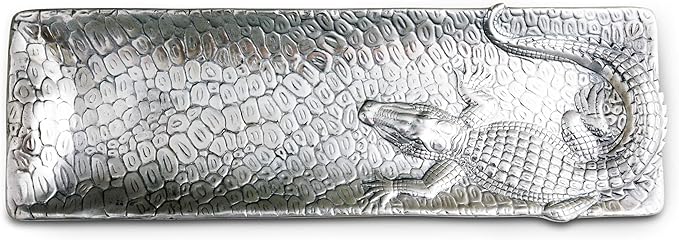 Arthur Court Designs Aluminum Alligator Oblong Tray Food Serving Tray Florida Gator Theme Metal Artisan Quality Hand Polished Tarnish-Free 19 inch x 6 inch