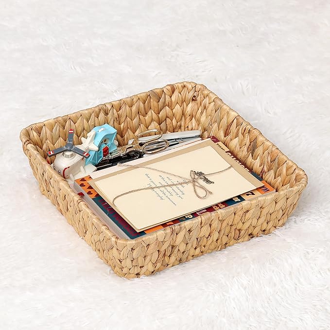 Small Wicker Basket Square 2 Pack, Small Rattan Basket Set for Gifts,Entryway Console,Tabletop,Office | Woven Wicker Decorative Desk Baskets for Organizing