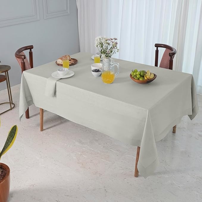 D'Moksha Homes Linen Tablecloth for Rectangle Tables 60 x 144 Inch - 100% Pure Linen Silver Grey Table Cloth - Machine Washable Cloth Tablecloth for Winter, Christmas, Holiday, New Year