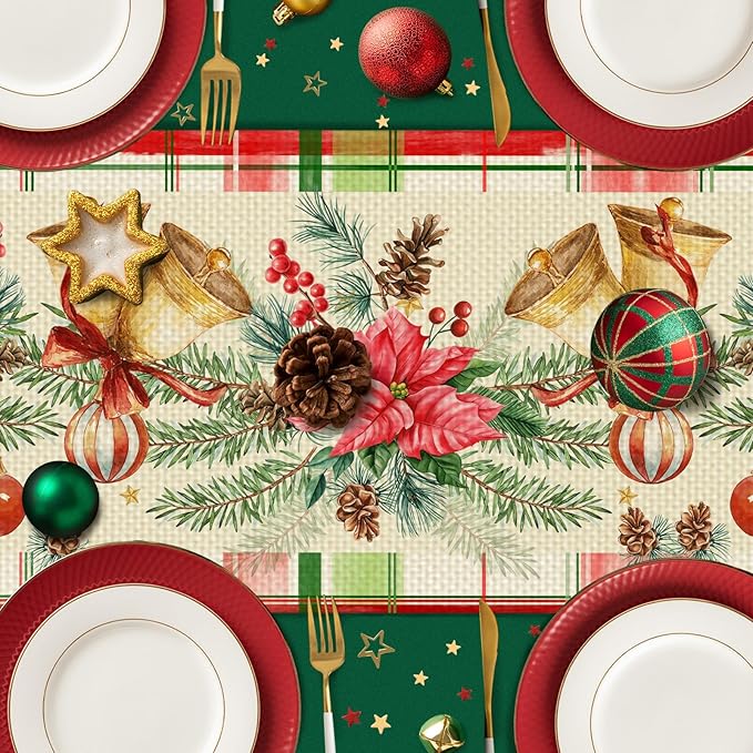 Christmas Bells Table Runner Seasonal Winter Kitchen Dining Linen Table Decoration for Indoor Outdoor Home Party Decor 13 x 72 Inch
