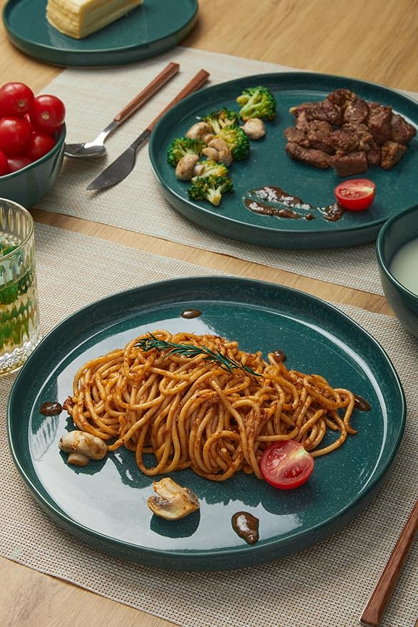 18-Piece Moss Green Plates and Bowls Set,Nature-Inspired Ceramic Dinnerware Sets for 6 – Dish Set for Slow Living & Gentle Rituals