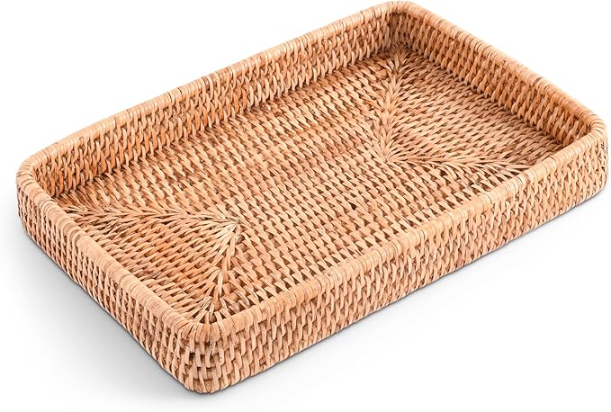 Vagabond House Small Wicker Tray - Eco-Friendly Durable Designer Rattan Tray - Premium Wicker Tray for Stylish Home Decor 12 X 9 Inches Hand Woven Quality Material