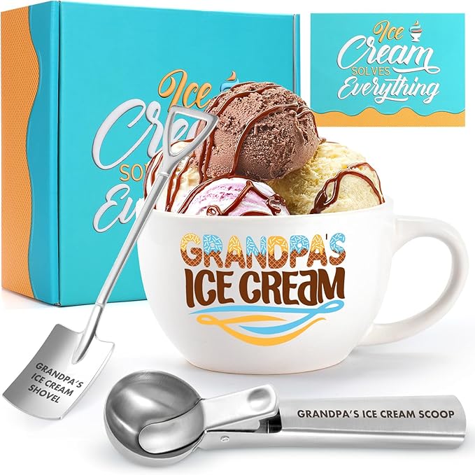 Gifts for Grandpa – Ice Cream Bowl & Scoop Set for Father's Day & Christmas, Xmas Present from Granddaughter & Grandson