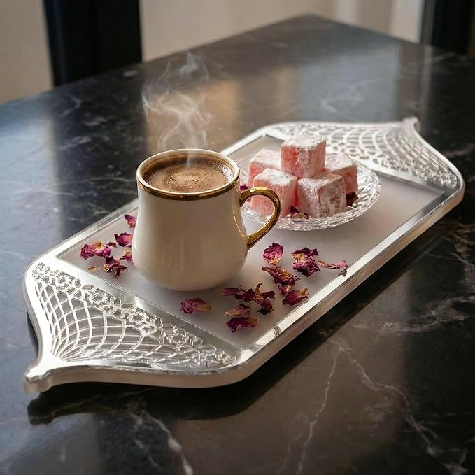Iwa Concept Luxury Acrylic Islamic Serving Tray Mosque Silhouette Mirror Plexiglass Decorative Platter - Elegant Ramadan & Eid Dates Tray for Coffee, Sweets-Modern Muslim Home Decor Table Centerpiece