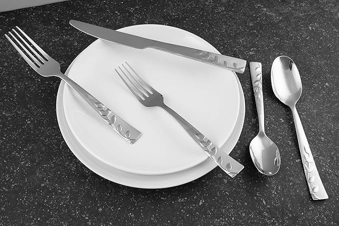 Cambridge Silversmiths 268320R Blossom Sand 20-Piece Flatware Silverware Set, Service for 4, Stainless Steel, Includes Forks/Knives/Spoons, Brushed Finish