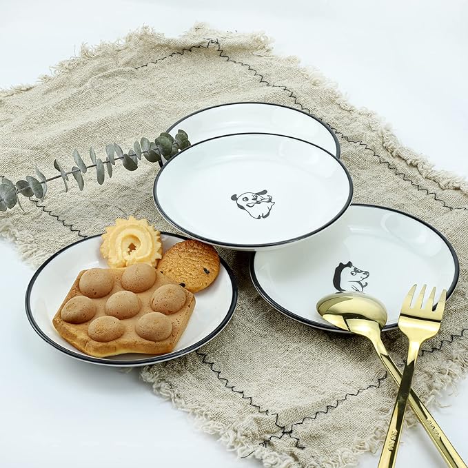 SOCOSY Cute Cartoon Happy Dogs Ceramic Seasoning Dishes Sauce Dish Sushi Dipping Bowl Appetizer Plates Tea Bag Holder Serving Dish for Kitchen, 5 Inch, Set of 4