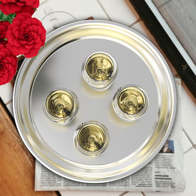 Stainless Steel Round Serving Tray 13.3 Inches Bar Silver Tray 2 Packs
