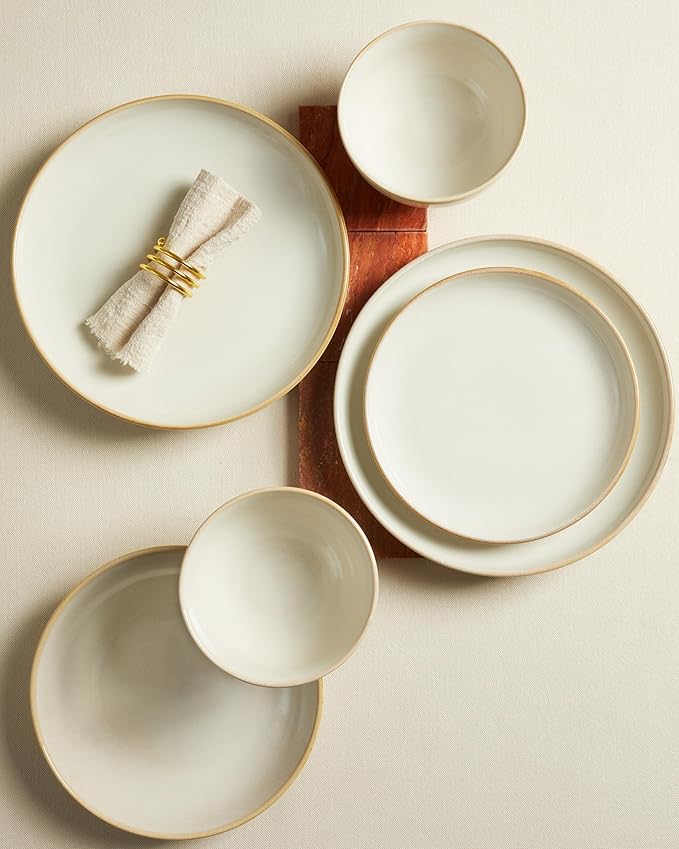 Plates and Bowls Sets for 8, 24 Piece Dinnerware Set for Large Families & Entertaining, Elegant Design, Dishwasher & Microwave Safe, Chip Resistant and Durable, Yellow White