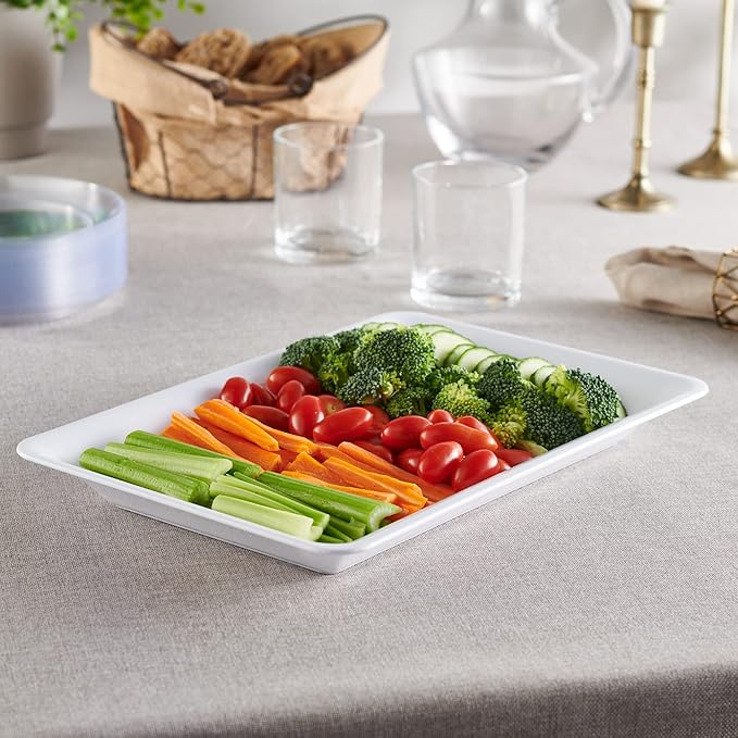 Plasticpro Plastic Serving Trays - Serving Platters Rectangle 10 X 14 Disposable Party Dish White Pack of 12