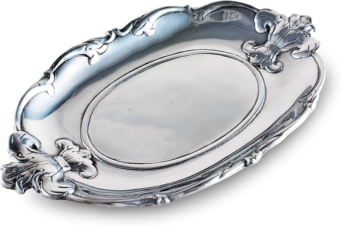 Arthur Court Aluminum Fleur-De-Lis Oval Tray, 13 x 8 inch - Elegant Emblem Design, Versatile for Any Occasion, Freezer & Oven Safe
