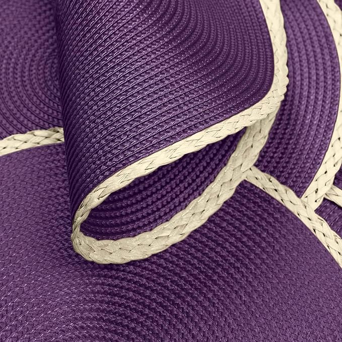 Noctiflorous Round Placemats Set of 4, 15 Inch Braided Hand Woven Table Mats, Heat Resistant Non-Slip Wipeable Thin Edge Place Mats for Kitchen Dining Indoor Outdoor Use(Purple, 4)