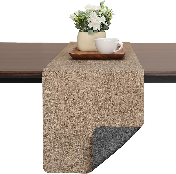 Table Runners 72 Inches Long, Dual-Sided Faux Leather Farmhouse Table Runner Waterproof Heat Resistant Non-Slip for Living Room Party Home Decor Holiday Decorations(Gray Beige, 12 x 72 Inch)
