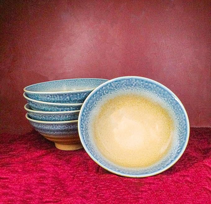 Ebros Gift Artistic Blue River Ao Nagashi Collection Dinnerware Serveware Kitchenware Set Asian Japanese Restaurant Supply (Pack Of 5 Large Ramen Soup Dinner Bowl 40oz)