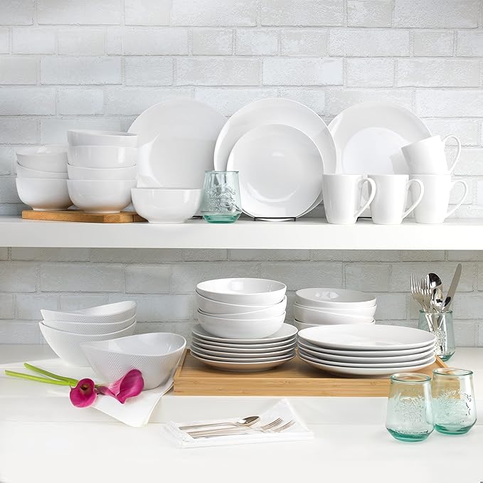 Euro Ceramica Essential Collection Porcelain Dinnerware and Serveware, 16 Piece Dinnerware Set, Service for 4, Classic White